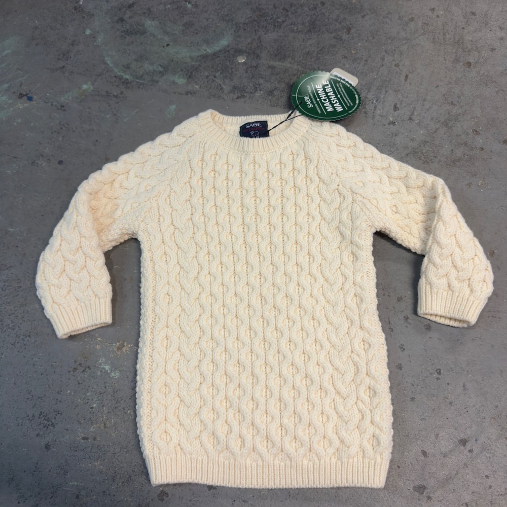 SAOL Kids Aran Merino Wool Sweater Cream Cable Knit Irish 9-10 Years MK100-100